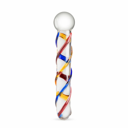 Gildo Glass Intimate Device No. 10 - Transparent with Color Stripes, Medium Size