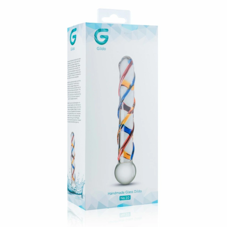 Gildo Glass Intimate Device No. 10 - Transparent with Color Stripes, Medium Size