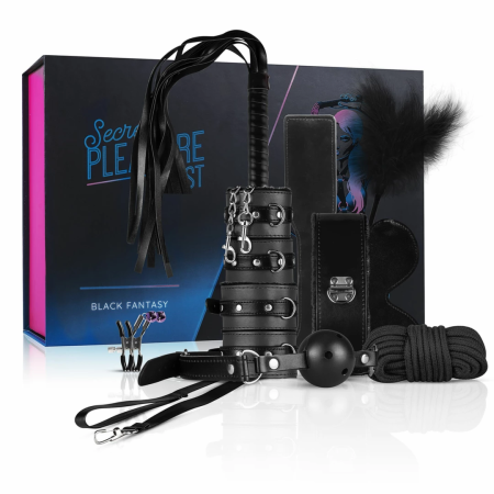 Secret Pleasure Chest Black Fantasy 10-Piece Adjustable Bondage Kit