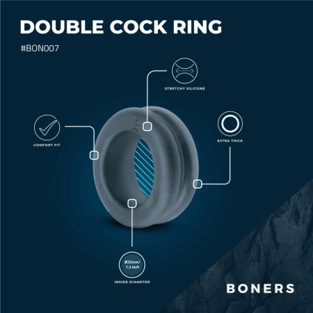 Boners Double Design Silicone Ring Adjustable Black 2-in-1 System