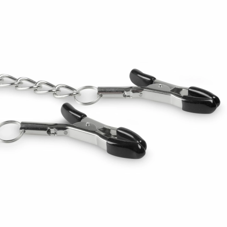 EasyToys Adjustable Metal Nipple Clamps with Chain - Silver Finish