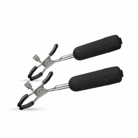 EasyToys Vibrating Adjustable Nipple Clamps with 10-Mode Bullets, Black