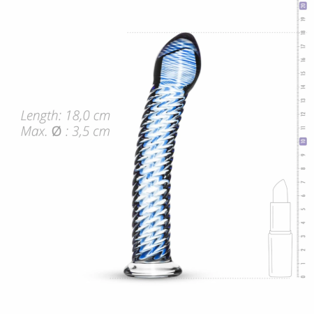 Glas Curved Glass Intimate Device No. 5 - Transparent with Blue Accents, Ribbed Shaft