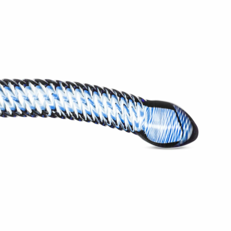 Glas Curved Glass Intimate Device No. 5 - Transparent with Blue Accents, Ribbed Shaft