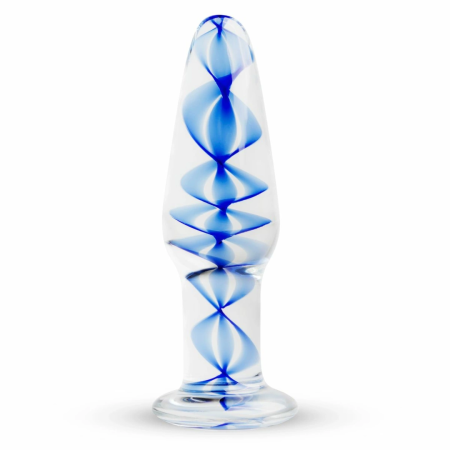 EasyToys Glass Intimate Plug No. 23 Transparent with Blue Spiral, Medium