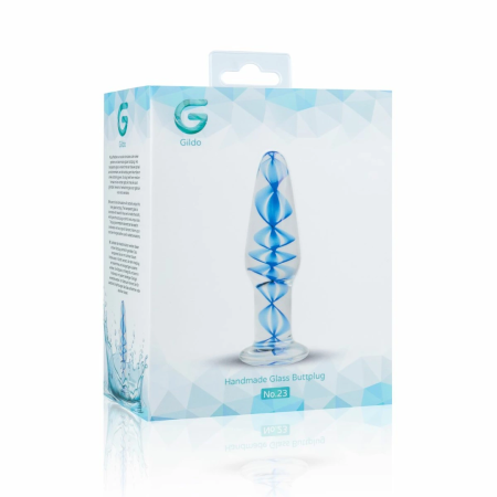 EasyToys Glass Intimate Plug No. 23 Transparent with Blue Spiral, Medium
