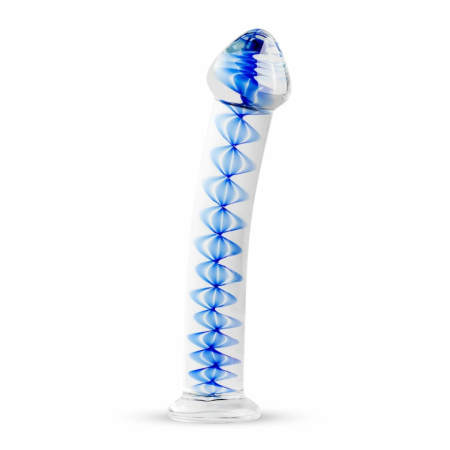 Glas Glass Intimate Model No. 4 - Transparent with Blue Spiral, Flat Base