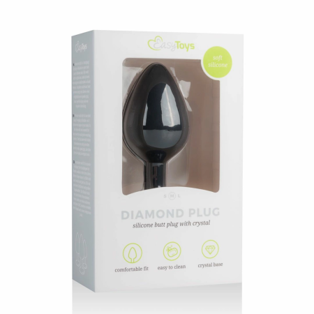 EasyToys Diamond Plug Medium Black - Silicone Intimate Accessory with Crystal Base