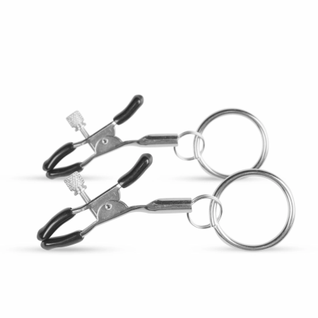 EasyToys Metal Nipple Clamps Adjustable Pressure with Rings