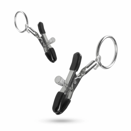 EasyToys Metal Nipple Clamps Adjustable Pressure with Rings