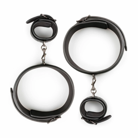 EasyToys Thigh & Wrist Cuff Set Adjustable Faux Leather Black