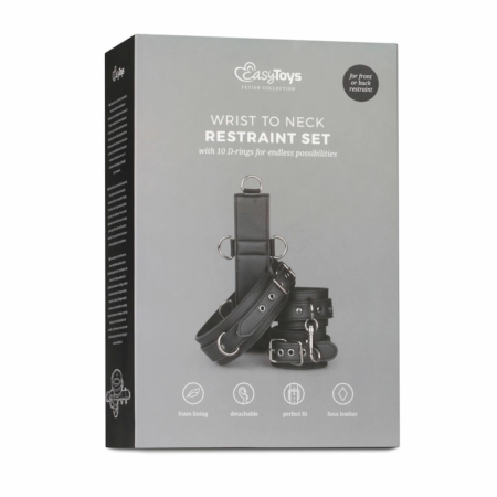 Ouch! Adjustable Faux Leather Neck & Wrist Bondage Set, Black