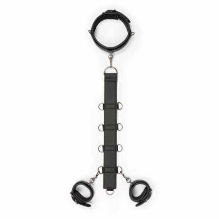 Ouch! Adjustable Faux Leather Neck & Wrist Bondage Set, Black