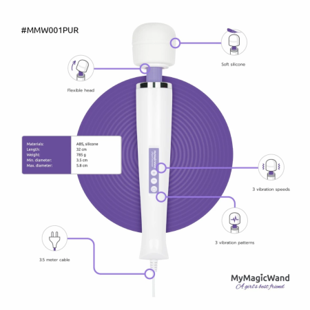 MyMagicWand Purple - Powerful Massage Device with 6 Modes, EU Plug