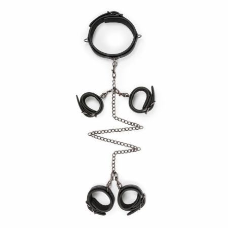 EasyToys Bondage Set - Adjustable Faux Leather Collar & Cuffs Kit