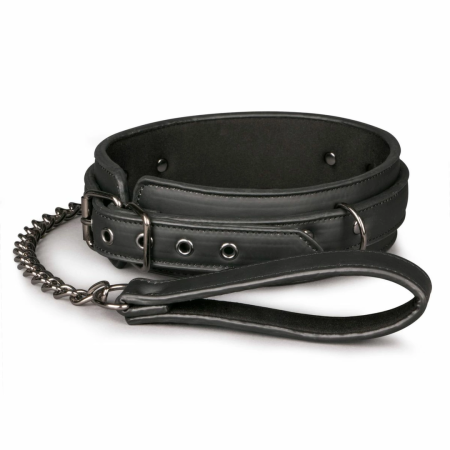 Kiotos Adjustable Metal & Faux Leather Bondage Collar with Leash 40-54 cm