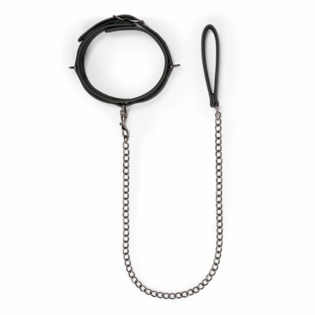 Kiotos Adjustable Metal & Faux Leather Bondage Collar with Leash 40-54 cm