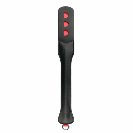 Ouch! Long Leather Paddle Black-Red with Decorative Heart Cut-Outs 32cm