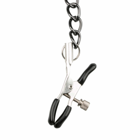 EasyToys Adjustable Faux Leather Collar with Metal Chains, Black
