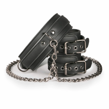 EasyToys Adjustable Faux Leather Bondage Collar with Detachable Handcuffs