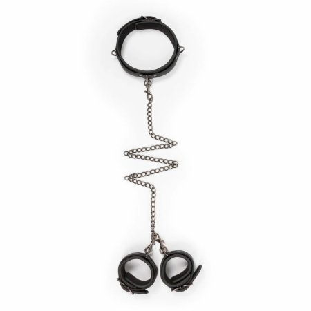 EasyToys Adjustable Faux Leather Bondage Collar with Detachable Handcuffs