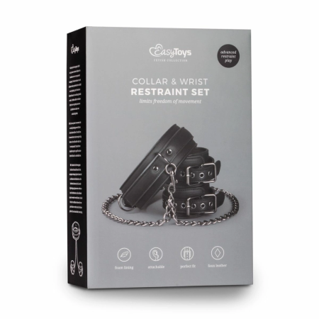 EasyToys Adjustable Faux Leather Bondage Collar with Detachable Handcuffs