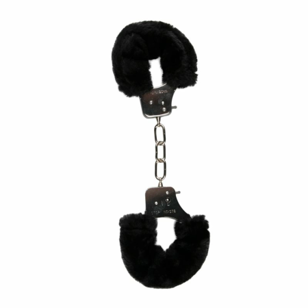 EasyToys Soft Plush Restraint Handcuffs Black Adjustable Lockable