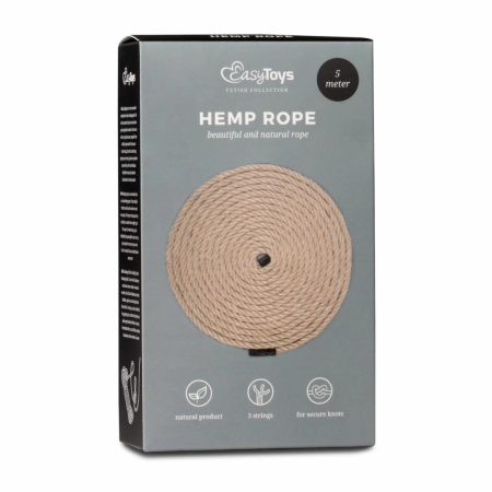 EasyToys Natural Hemp Bondage Rope 5m - Durable 3-Strand Design