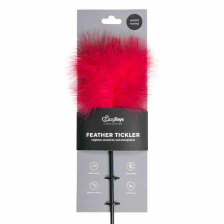 EasyToys Red Feather Tickler - Long Handle Sensual Accessory