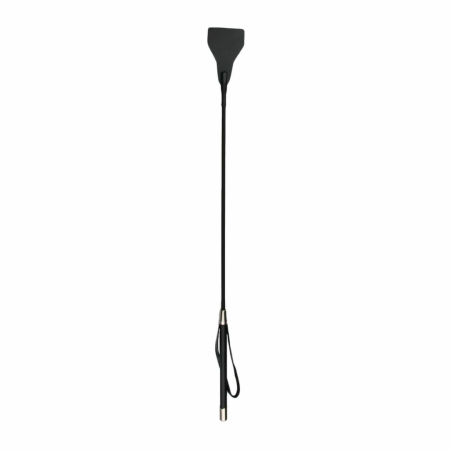 Ouch! Leather Black Whip with Long Handle and Metal Accents