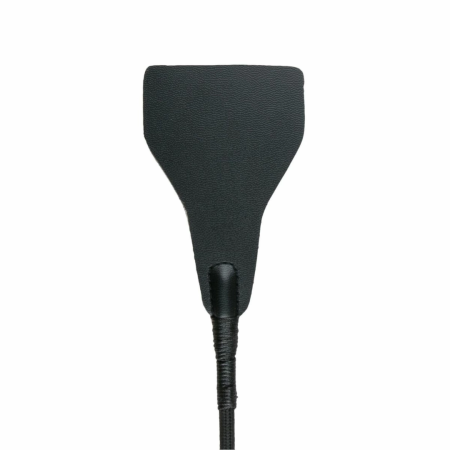 Ouch! Leather Black Whip with Long Handle and Metal Accents