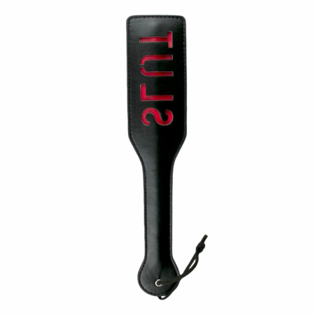 Ouch! Black Leather Impact Paddle with Red Inscription, Durable Design