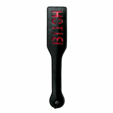 Ouch! Black Leather Paddle with Red Lettering - Ergonomic Handle