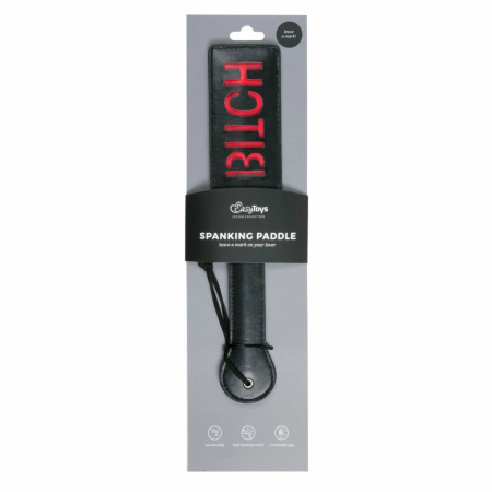 Ouch! Black Leather Paddle with Red Lettering - Ergonomic Handle