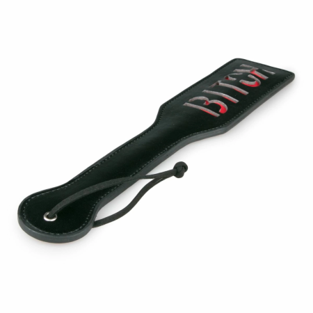 Ouch! Black Leather Paddle with Red Lettering - Ergonomic Handle