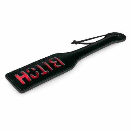 Ouch! Black Leather Paddle with Red Lettering - Ergonomic Handle