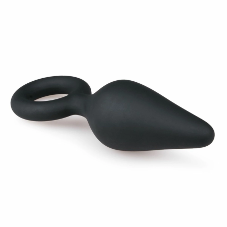 EasyToys Silicone Plug Medium with Pull Ring - Black, Ergonomic Design