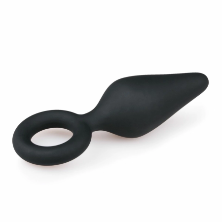 EasyToys Silicone Plug Medium with Pull Ring - Black, Ergonomic Design