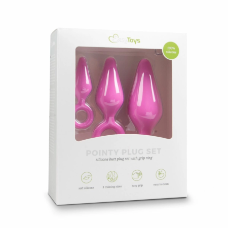 EasyToys Silicone Intimate Plug Set Pink - 3 Sizes, Pull Ring Handle