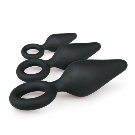 EasyToys Silicone Plug Set Black - 3 Sizes with Ergonomic Pull Ring