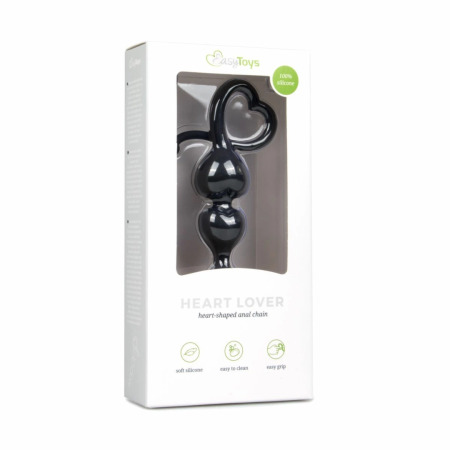 Easytoys Heart Handle Black Silicone Training Beads 19 cm