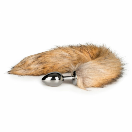 Rimba Aluminium Plug with Faux Fox Tail - Silver & Grey, Medium