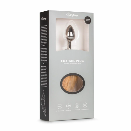 Rimba Aluminium Plug with Faux Fox Tail - Silver & Grey, Medium