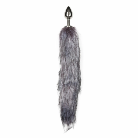 Rimba Fox Tail Aluminium Intimate Plug - Silver & Grey Faux Fur, Medium