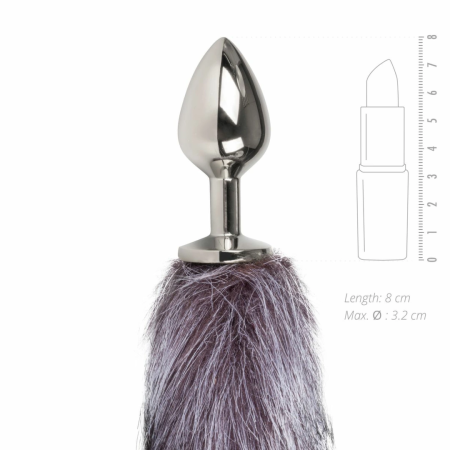Rimba Fox Tail Aluminium Intimate Plug - Silver & Grey Faux Fur, Medium