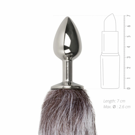 EasyToys Metal Plug with Faux Fox Tail - Silver & Grey, Medium Size