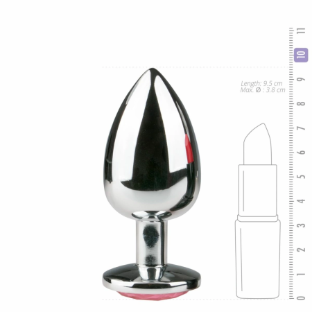 Sinner Gear Silver Intimate Plug with Pink Crystal Large Aluminium