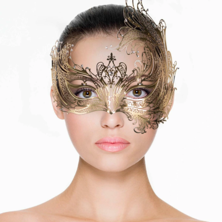 EasyToys Venetian Gold Metal Mask with Decorative Diamonds