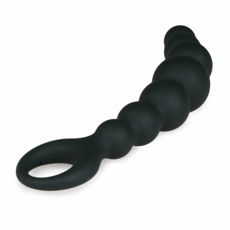 Sinner Gear Silicone Beaded Plug with Finger Loop - Black, Medium Size