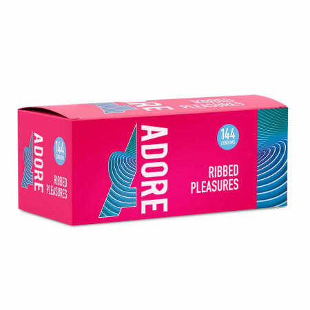Adore Ribbed Premium Latex Condoms 144 pcs - Transparent, Ribbed Texture, Medium Size